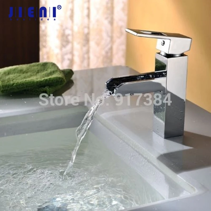 

JIENI Solid Brass Chrome Basin Sink Faucet Bathroom Waterfall Tap Deck Mounted Single Lever/ Single Hole Faucet Mixer Tap