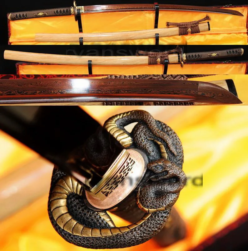 

DAMASCUS RED FOLDED STEEL JAPANESE SAMURAI KATANA SWORD sharp handmade fully tang