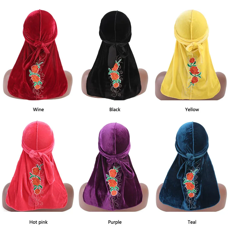 Женский бархатный головной убор Durag повязка на голову с цветочным рисунком розы