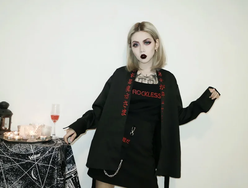 Kpop Ulzzang Street Стиль черный рубашки для мальчиков женщин кимоно японский Harajuku