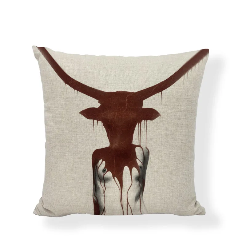 Personality Character Pattern Cushion Set 45 * 45CM Black Flowers Hummingbird Long Hair Short Pillowcase Home Decoration | Дом и сад
