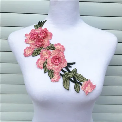 Dark pink 1 шт. 3D красная вышитая ткань цветок розы Венеция кружева швейная аппликация кружевной воротник декольте Воротник Аппликация аксессуары - Цвет: Dark pink
