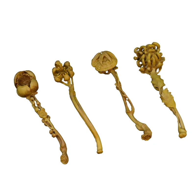 

Chinese Plum blossom orchid bamboo chrysanthemum Ruyi figurine Wood carved flowers statue New Year home decoration wooden gifts