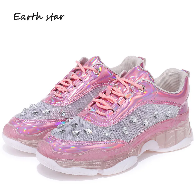 Блестящие женские кроссовки zapatos de mujer Белые блестящие chaussures femme Женские с