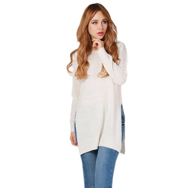 2016 autumn new women sweaters fashion sexy solid knitted sweater long sleeve casual Split slim European pullover LB2378 | Женская