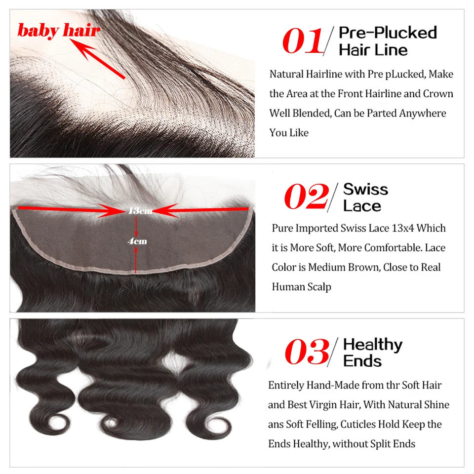 

Sweetie Brazilian Body Wave 13X4 Ear To Ear Lace Frontal Closure With Bundles Remy Human Hair Bundle With Lace Frontal Baby Hair