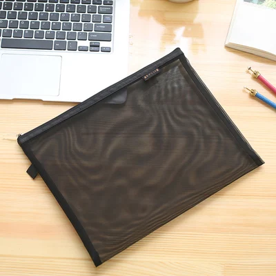 A4 black JIANWU A4 A5 B6 MUJI STYLE Simple nylon transparent mesh bag data bag Folder stationery storage bag School Supplies - Цвет: A4 black