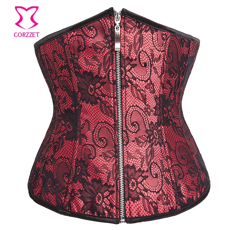 

Red and Black Floral Lace Overlay Bustier Top Gothic Corselet Korsett For Women Sexy Corset Underbust Corselet Burlesque Corsets
