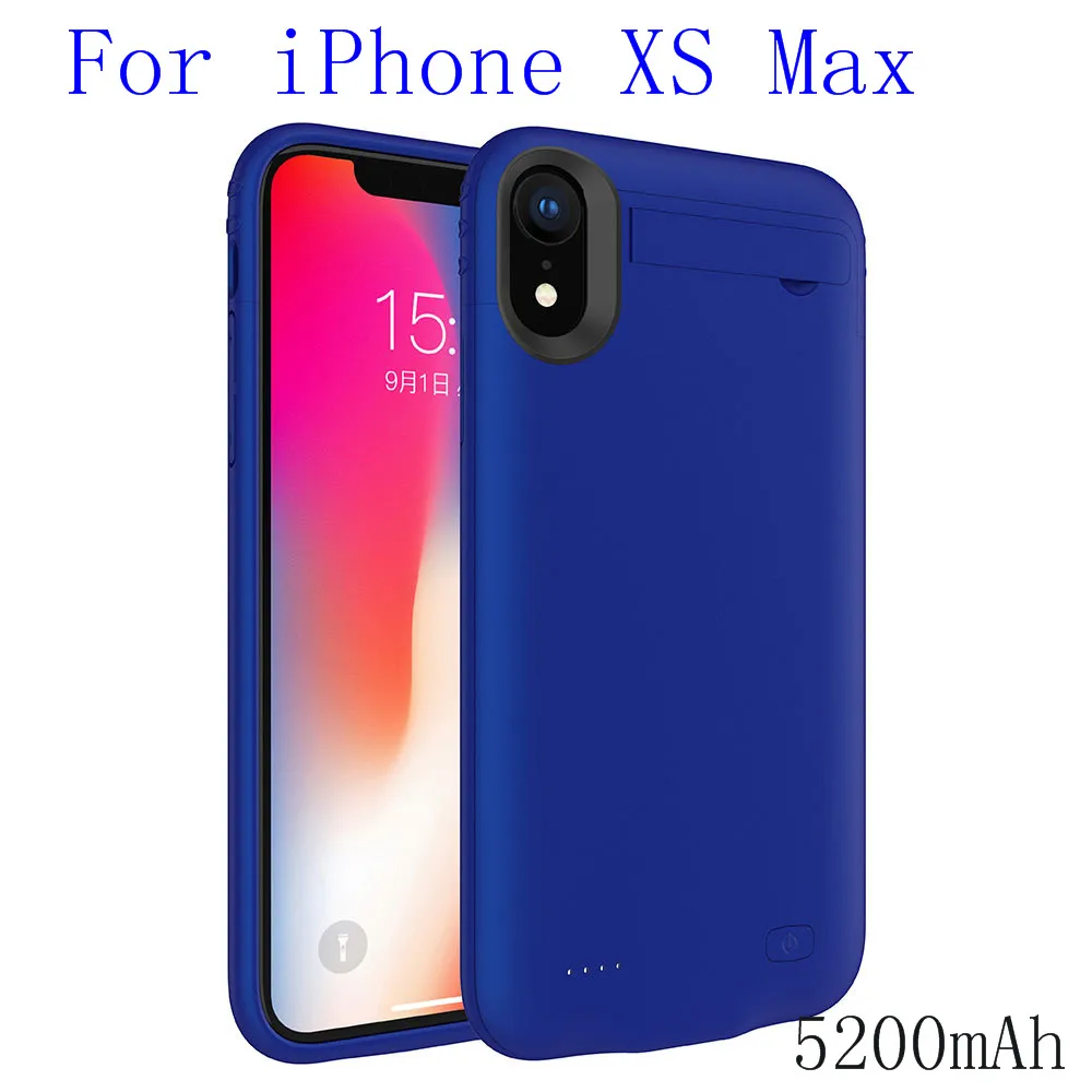 Тонкий батарея зарядное устройство чехол для iPhone XS Max внешний запасные аккумуляторы для телефонов зарядки чехол для iPhone XR X задняя крышка - Цвет: iXSMax-Blue