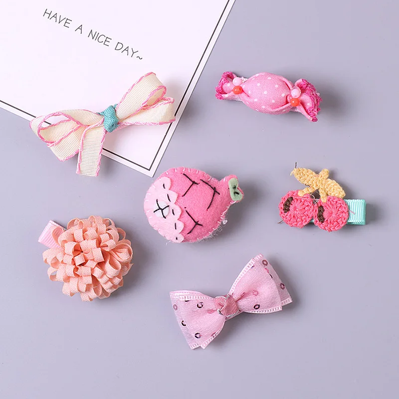 6pcs pink 24 шт./компл. Детские Заколки для волос с персонажами из мультфильмов для детей, повязка на голову, повязка для малышей милое платье с бантом с цветочным рисунком детские заколки-пряжки для волос Головные, без коробки - Цвет: 6pcs pink
