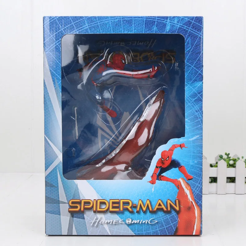 spiderman in box 22-27 см Мстители эндгейм Железный человек Человек-паук Капитан Карол Дэнверс статуя ко железная Студия ПВХ Фигурки игрушки куклы - Цвет: spiderman in box