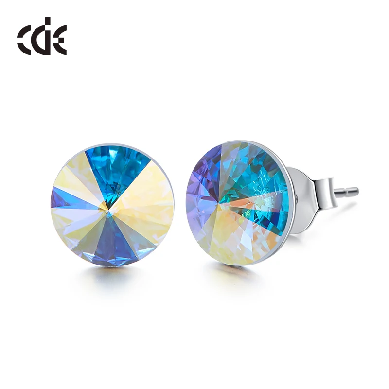 Dream white CDE 925 пробы серебряные серьги, украшенные кристаллами Swarovski, круглые геометрические серьги-гвоздики, женские подарочные украшения для ушей - Цвет камня: Dream white