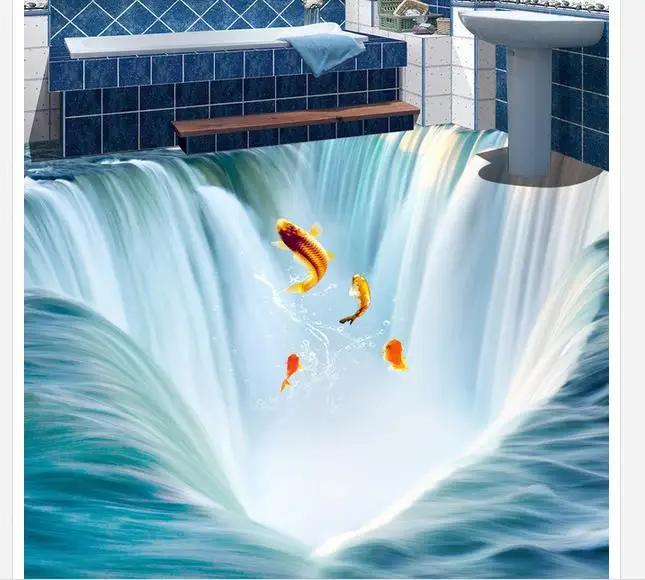 3D обои с рисунком пола водопад из ПВХ водонепроницаемые для ванной комнаты|painting
