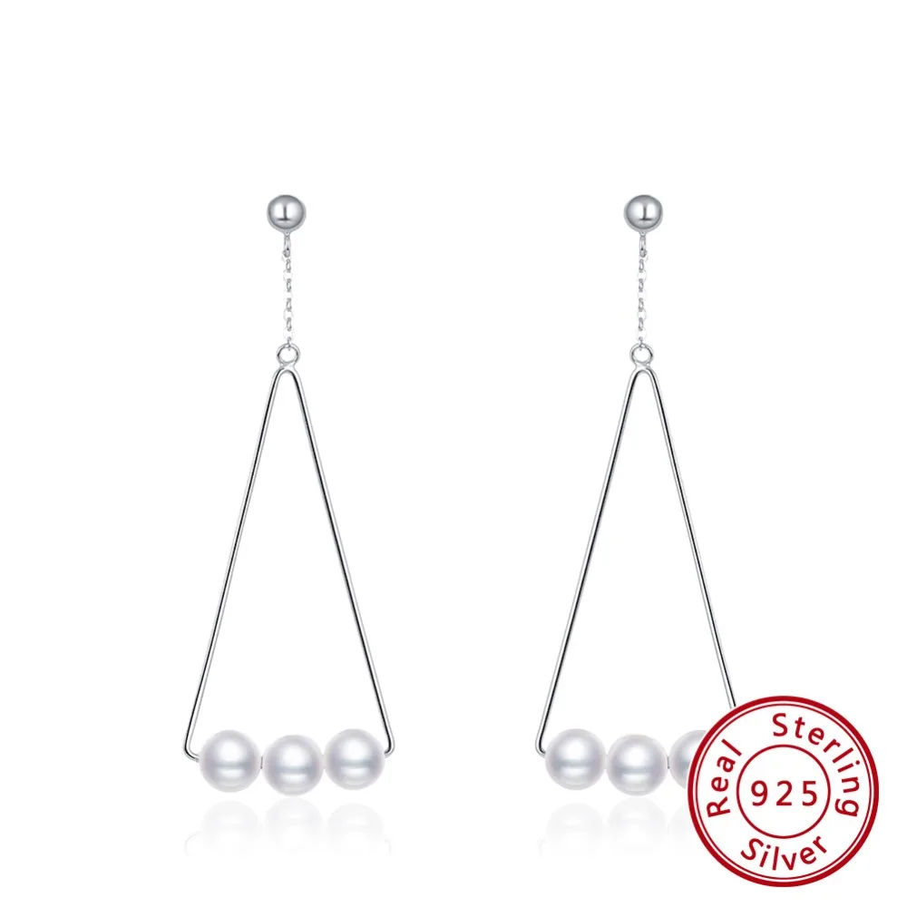 ORSA JEWELS чистое серебро 925, треугольная форма, жемчужные женские длинные висячие серьги из стерлингового серебра, новые серьги, ювелирные украшения SE152-P
