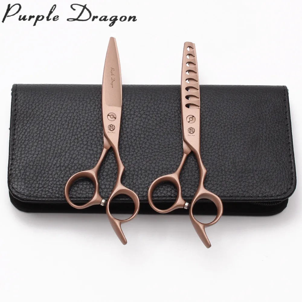 Z9122 6&quot 17cm 440C Purple Dragon Rose Gold Hairdresser's Shears Cutting Scissors Thinning Willow Leaf Shape Hair | Красота и