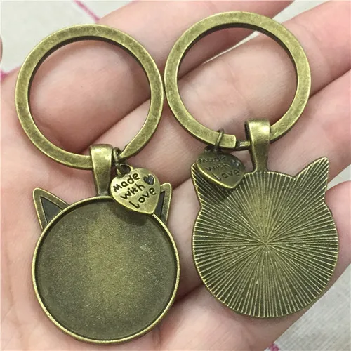 b 2piece bronze base LJJAGLL 2 шт. серебряные кошачьи уши пустая основа подходит 25 мм кабошон папа девочка Любовь сделал подарок брелоки автомобильные брелоки Милая подвеска «сделай сам» использование - Цвет: b 2piece bronze base
