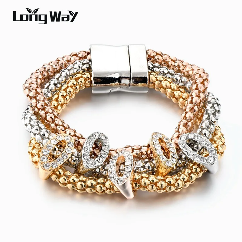 

LongWay Good Quality 3 PCS/Set Gold Color Charm Bracelets for Women Ethnic Crystal Bracelet & Bangle Brand Jewelry SBR160369