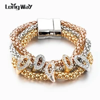 longway good quality 3 pcsset gold color charm bracelets for women ethnic crystal bracelet bangle brand jewelry sbr160369