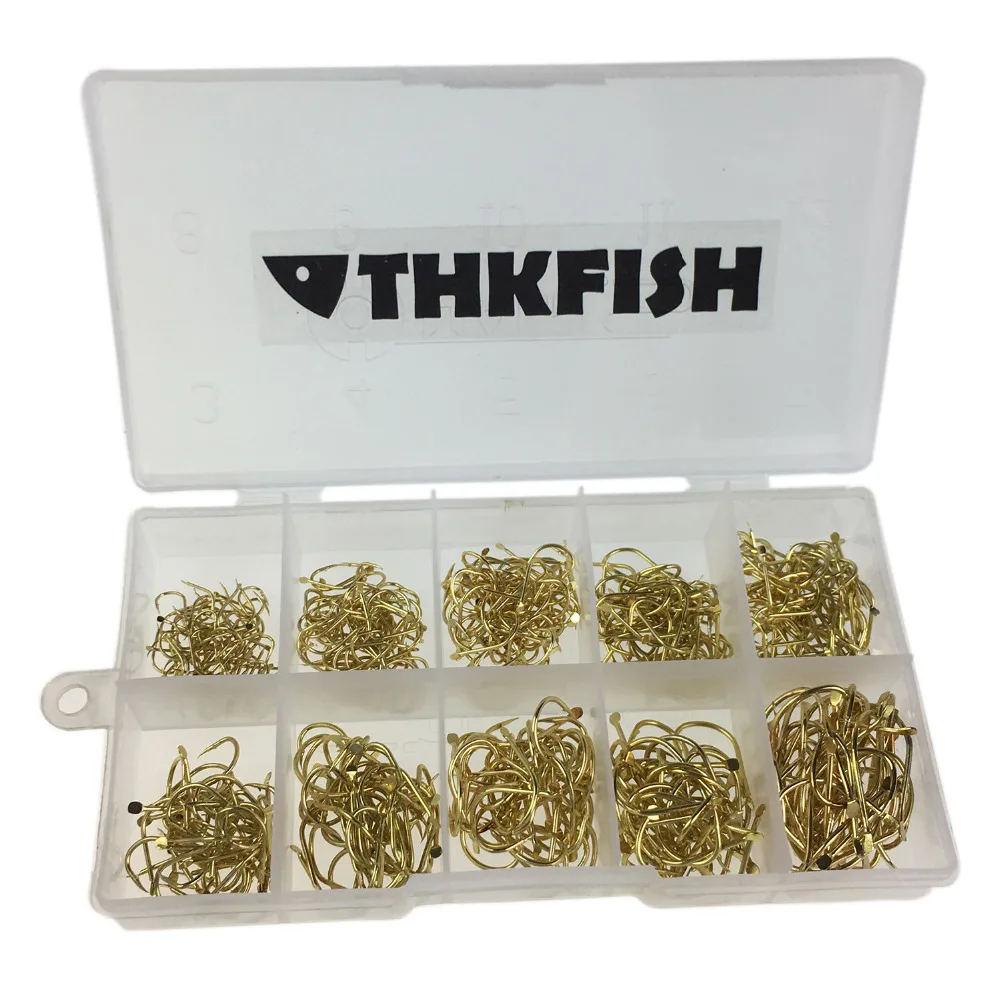 THKFISH не глаз рыболовные крючки 500 шт. пресной воды соленой Бронзовый Золотой