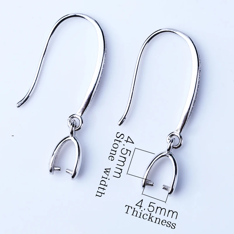 Real 925 Sterling Silver Woman Zircon Ear Hook Gold Silver Earring Blank Base DIY Jewelry Making Findings Accessories Component
