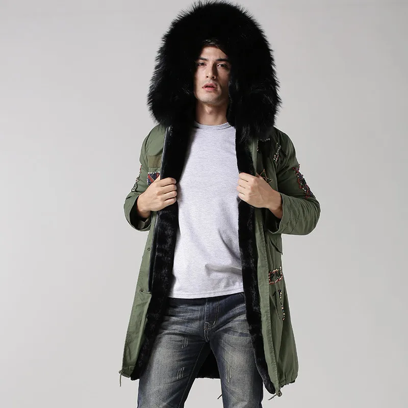 Куртка мужская длинная пальто болотного цвета с большим воротником из