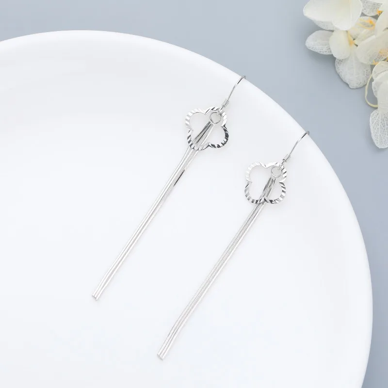 

S925 sterling silver clover tassel long earrings high quality ladies simple fashion leaf earrings jewelry gift 6-ES3074