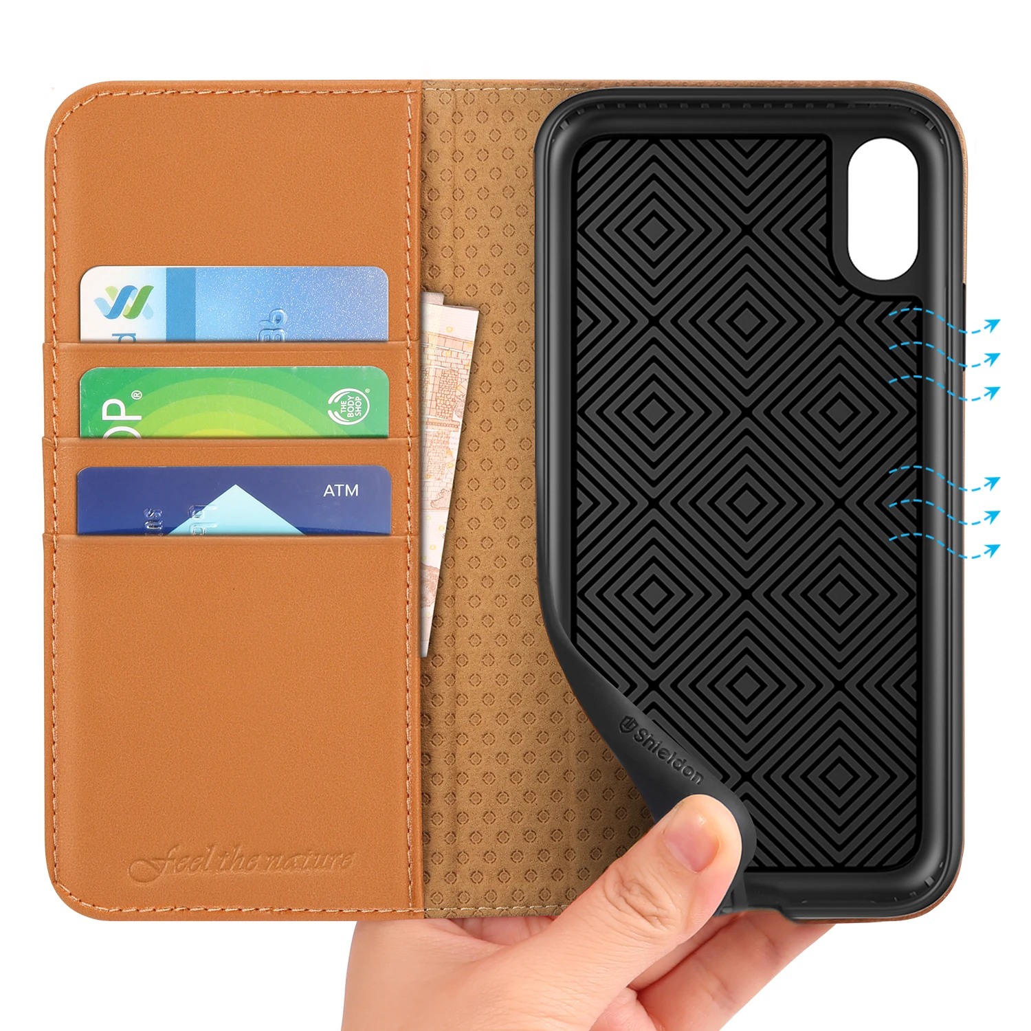 Чехол бумажник SHIELDON для iPhone XS max【натуральная кожа слоты карт ID держатель
