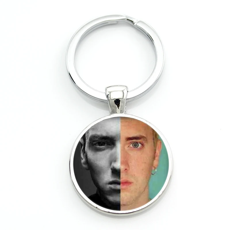 Хип-хоп рэп певец брелок Eminem Винтаж Инь Ян Eminem фото стеклянный металлический мужской кошелек сумка автомобильный брелок кольцо держатель CT15 - Цвет: CT15