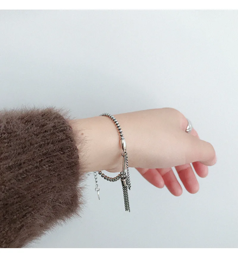 Стерлингового серебра 925 пробы кисточкой цепи браслеты для женщин pulseras mujer, винтажный браслет из бисера браслет на руку ювелирные изделия bileklik