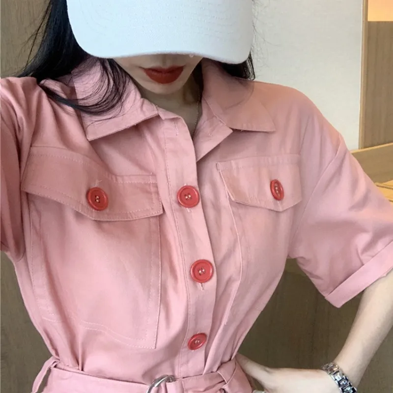 Женский свободный комбинезон в Корейском стиле с высокой талией и поясом