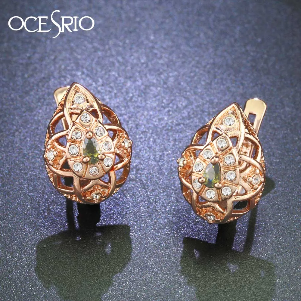 Женские серьги капельки OCESRIO золотого цвета с фианитом в виде капель воды 585 пробы