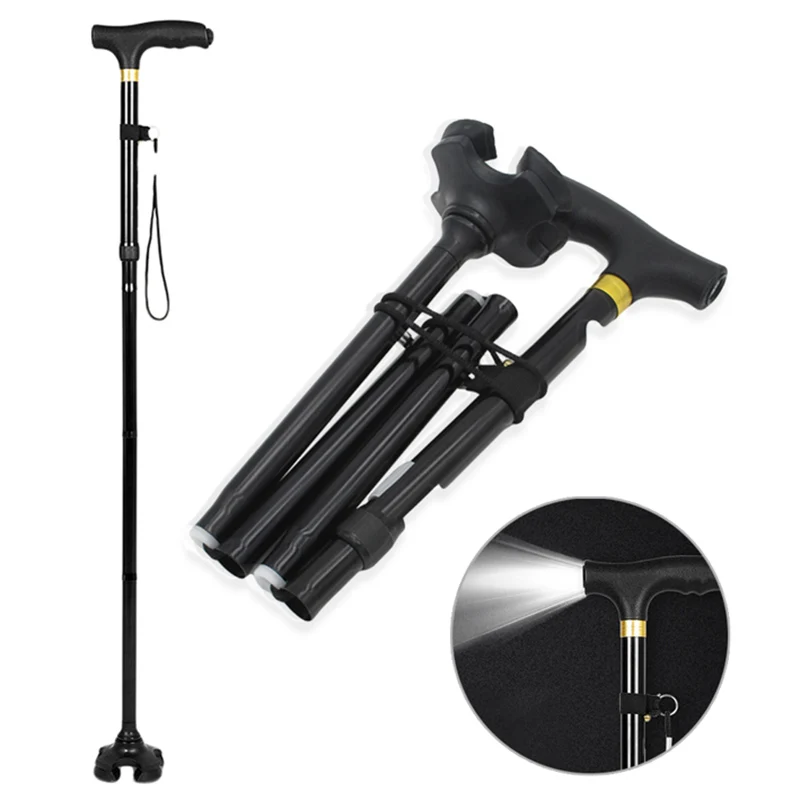 Трость MHKBD Противоударная телескопическая резиновая трость с фонариком