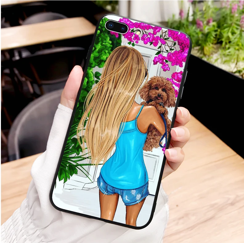 Чехол для iPhone 11Pro MAX XR XS X10 5 6 7 8Plus 11Pro MAX SE из мягкого ТПУ с черными и коричневыми волосами