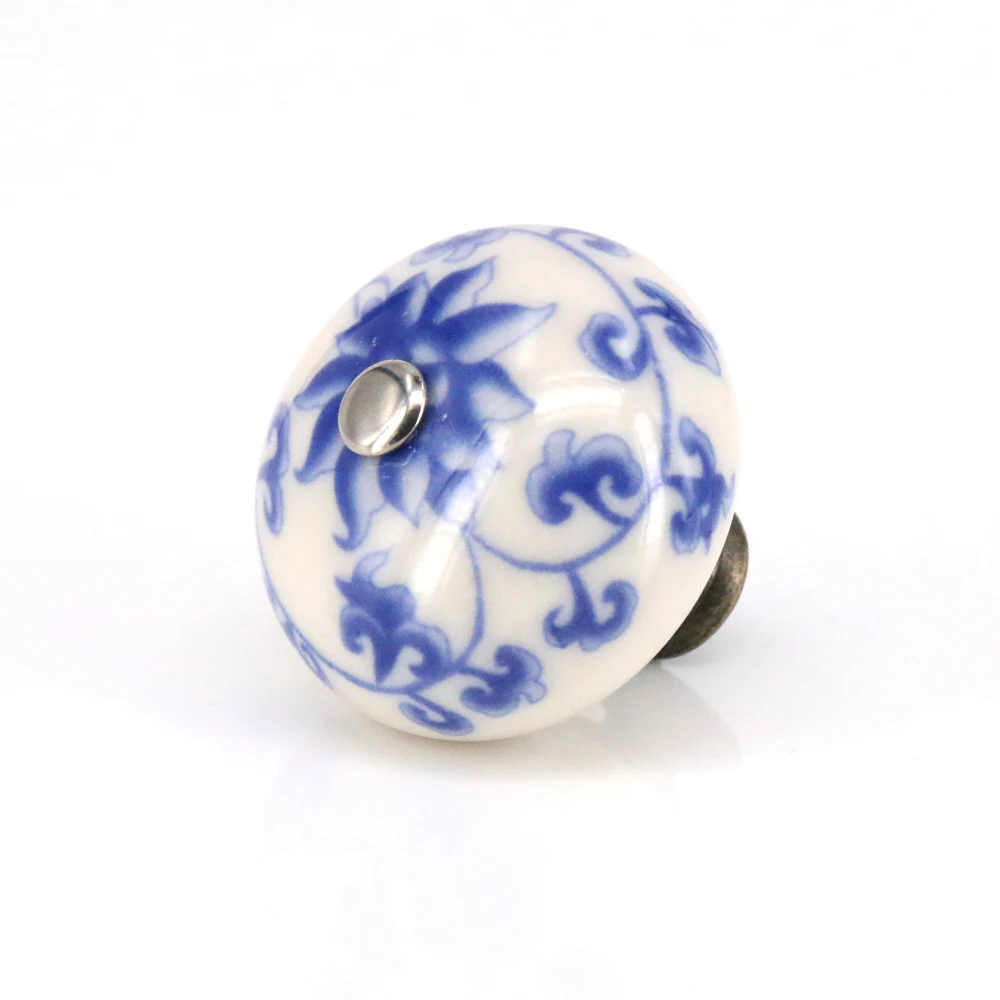 

8PCS Vintage Shabby Chic Knobs Blue and White Floral Hand Painted Ceramic Cupboard Wardrobe Cabinet Drawer Door Handle Pulls
