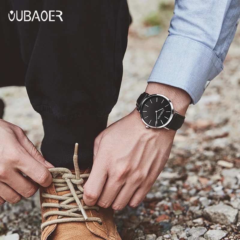 OUBAOER 2019 мужские минималистичные часы тонкие роскошные с розой Классические