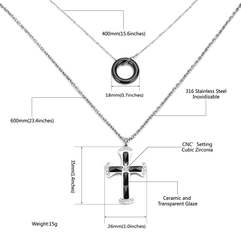 Цепочка с подвеской-крестом женская элегантное керамическое ожерелье круглым