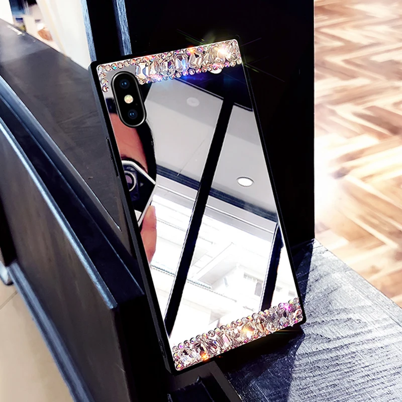Девушка макияж зеркало квадратный чехол для телефона для iPhone 11 Pro Max XR XS Max 7 8 6S Plus чехол мягкий TPU Сторона+ PC полный корпус чехол для телефона