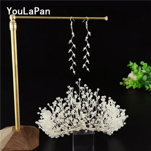 White crystal set YouLaPan HP193 Корона невесты свадебная тиара Корона для волос Корона невесты свадебные украшения для волос Свадебные аксессуары для волос - Окраска металла: White crystal set