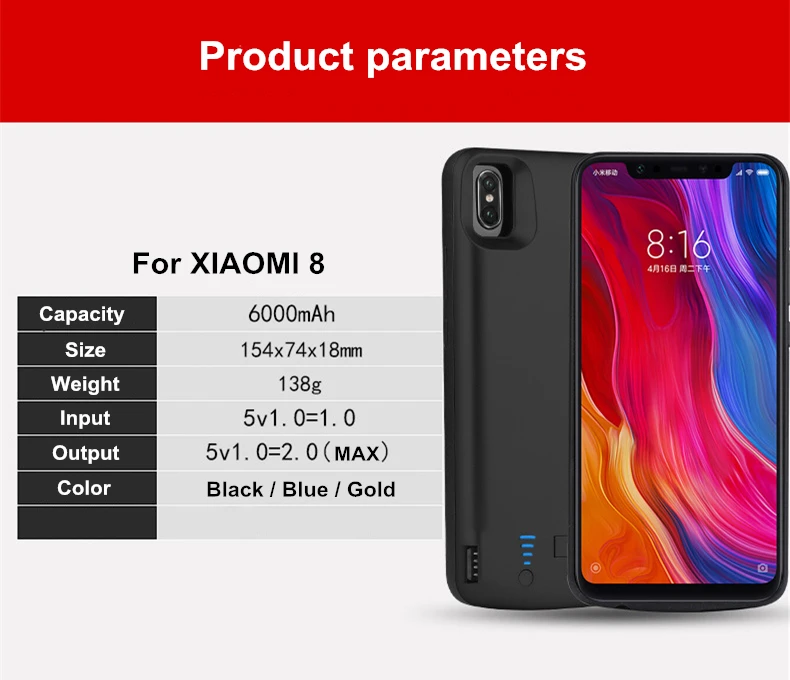 2020 6000 мАч ультратонкий внешний резервный блок питания чехол для Xiaomi Mi 8 9 Mix 2S 3 Mi6 6X