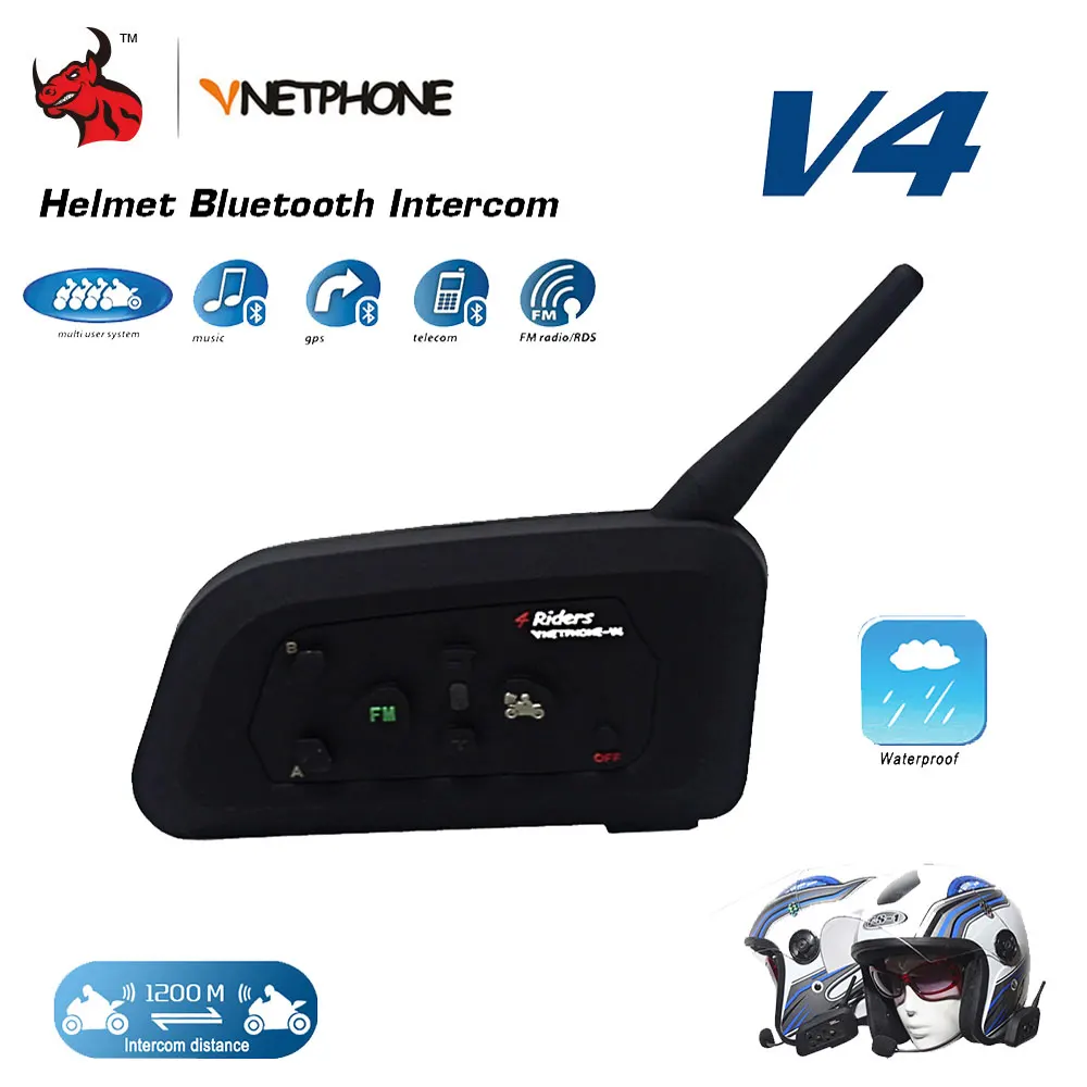 VNETPHONE 1200M BT Bluetooth гарнитура для мотоциклетного шлема переговорное устройство 4
