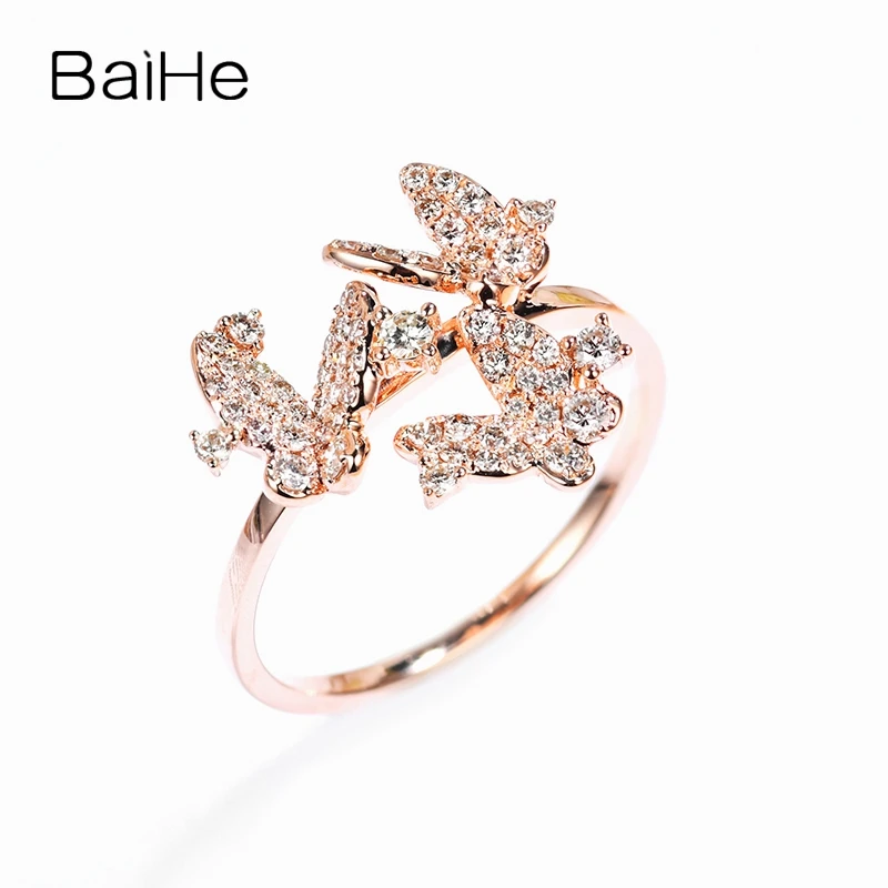 BAIHE Solid 14 K розовое золото всего 0.39ct сертифицированные H/SI натуральные Алмазы обручальные женские модные ювелирные изделия Подарочное кольцо
