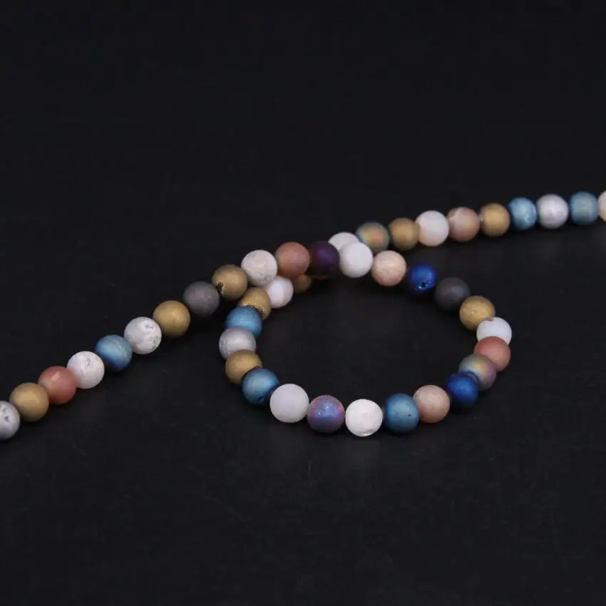3Strand/Lot 8-12mm Titanium Colour Mixture Natural Agates Drusy Geode Round Beads Wholesale DIY Necklace Bracelet Jewelry Making | Украшения