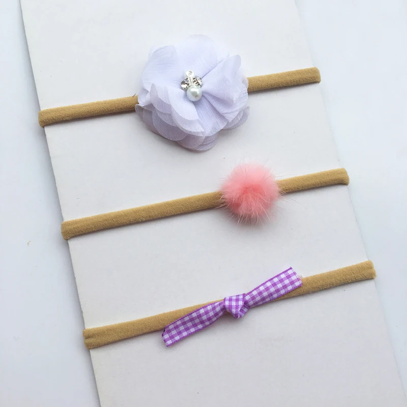 TIPPA 3pc baby girl boy spandex nylon rabbit ear headband children skinny stretchy Non-Marking Flower Bowknot elastic hair Band | Детская