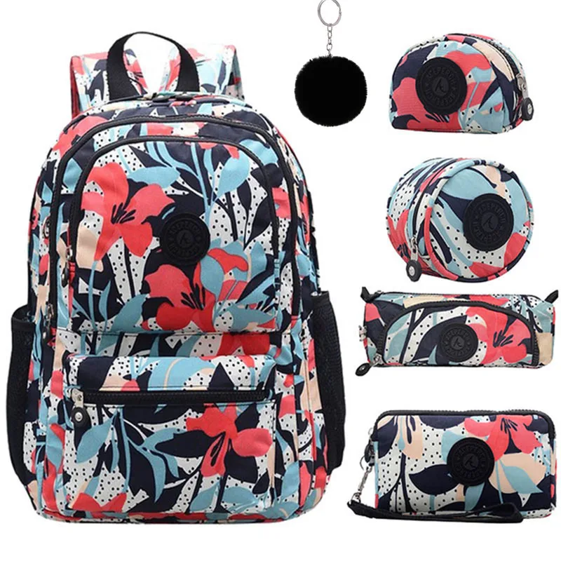 5pcs and monkey ACEPERCH женские оригинальные рюкзаки Mochila Mujer Escolar Feminina, школьная сумка для девочки-подростка, нейлоновый Водонепроницаемый женский рюкзак - Цвет: 5pcs and monkey