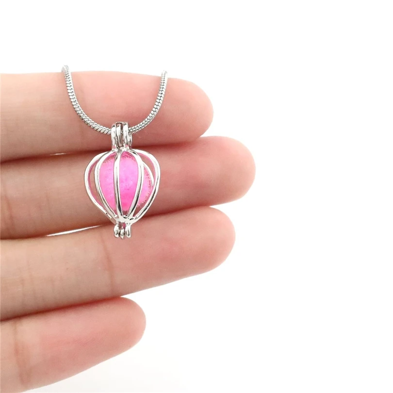 S-K64 Heart Ball Beads Cage Pendant Essential Oil Diffuser Pearl Locket Stainless 22'' Snake Chain Necklace | Украшения и