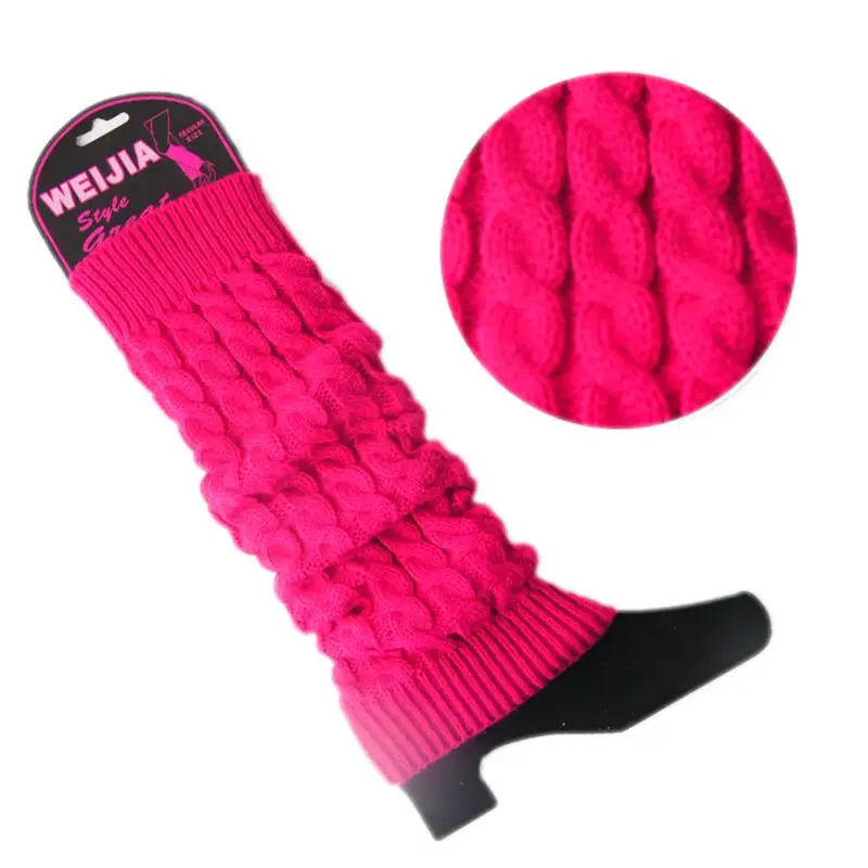Hot pink Женские гольфы, вязаные крючком зимние теплые леггинсы, перчатки, чехол для обуви - Цвет: Hot pink