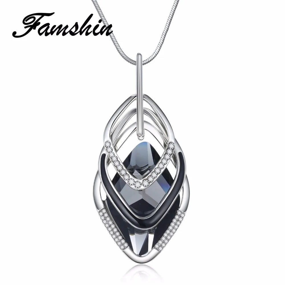 FAMSHIN новое длинное ожерелье с кристаллами для женщин модная Серебряная цепочка