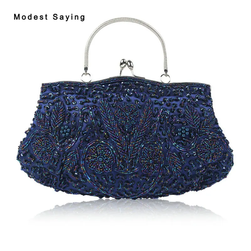 

Romantic Drak Blue Beaded Wedding Party Handbags 2018 Prom Evening Purse Dolly Bag Wedding Accessories Bridal Crossbody Bags