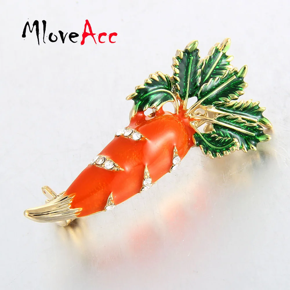 MloveAcc симпатичная оранжевая брошь в виде моркови эмалевые зеленые листья