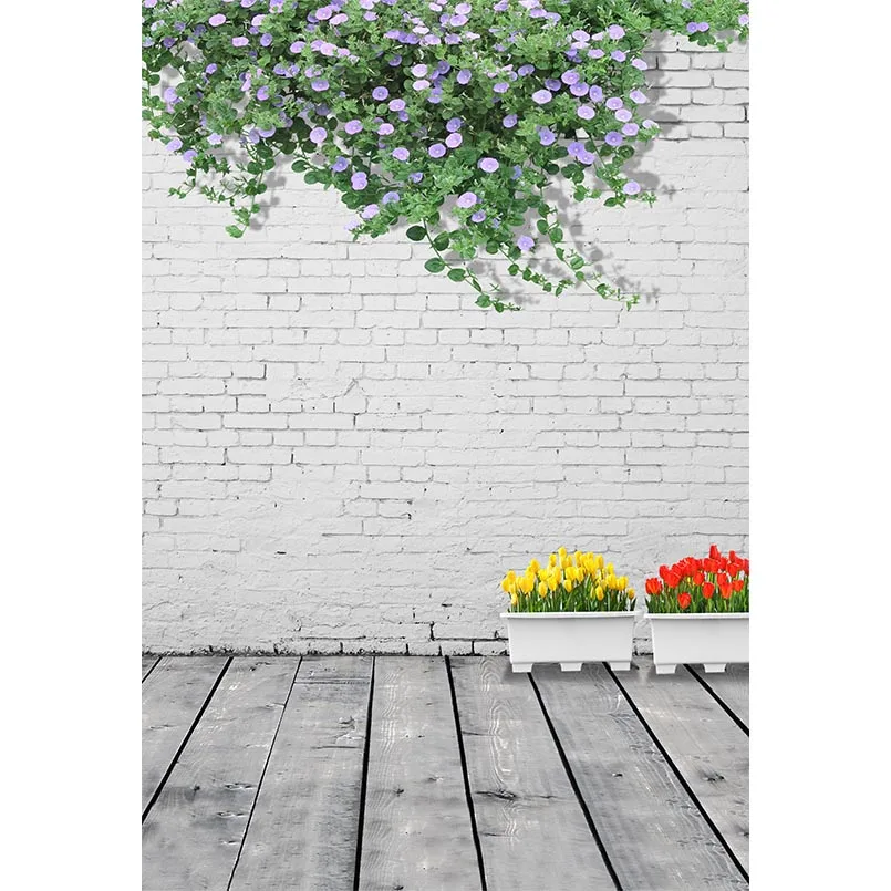 

5x7ft Green Branch Grey Bricks Wall Washable One Piece No Wrinkle Banner Photo Studio Background Backdrop Polyester Fabric